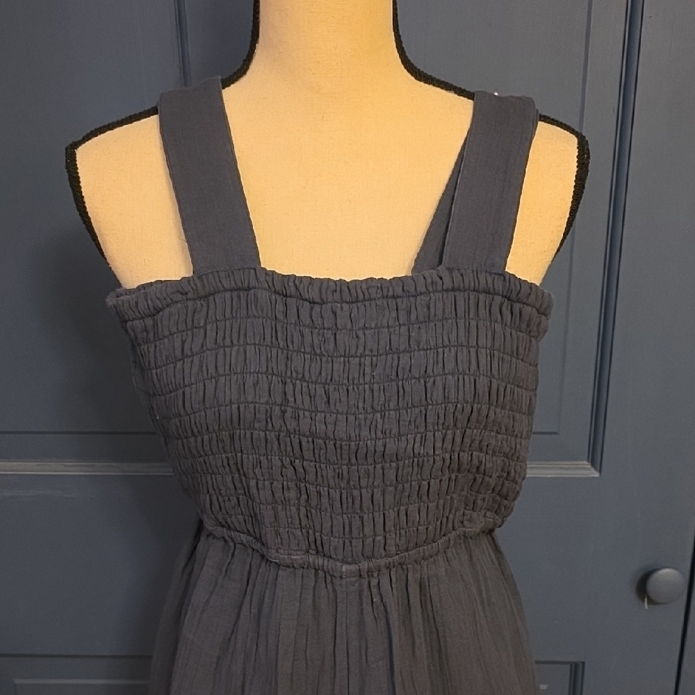 NWOT Quince Navy Elastic-Waist Tank Strap Cotton Gauze Jumpsuit Pockets Small - Picture 2 of 8